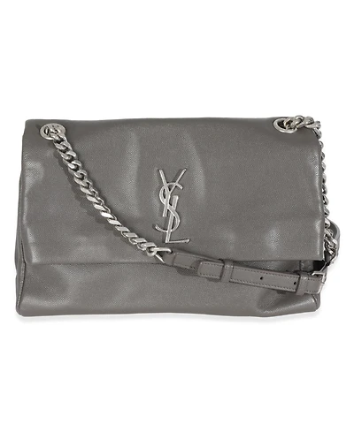 Pre-Owned Saint Laurent Grey Grained Calfskin Medium West Hollywood Monogram Fold Over Bag