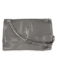 Pre-Owned Saint Laurent Grey Grained Calfskin Medium West Hollywood Monogram Fold Over Bag