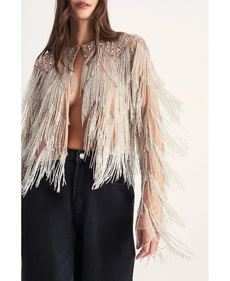 Nasty Gal Women's Embellished Tassel Zig Zag Jacket