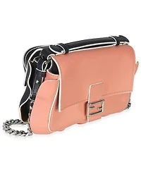 Pre-Owned Fendi Black Pink Leather Wave Double Micro Baguette
