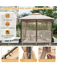 Gymax 10 X 10 Ft Patio Gazebo w/ Netting Walls Soft Top Double Roof Canopy w/ 4 Sandbags Outdoor