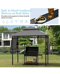 Gymax 13.5' x 4' Patio Bbq Grill Gazebo Side Awnings Shelves 2-Tier Canopy Outdoor