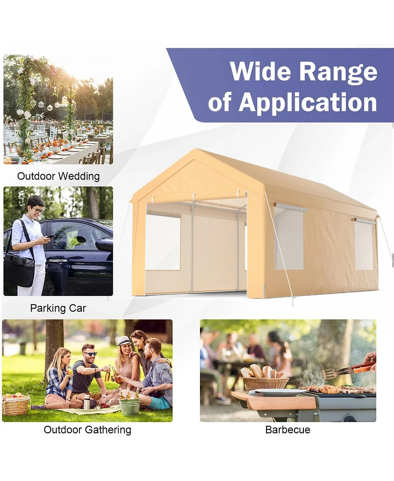 Gymax 10x20 ft Heavy-Duty Steel Carport Car Canopy Shelter Sidewalls Tent Garage