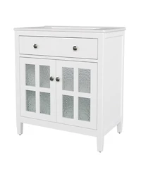Sillysis 30" Bathroom Vanity with Sink, Modern Solid Wood Cabinet Textured Glass Doors, Flip-Out Tray & Adjustable Shelf