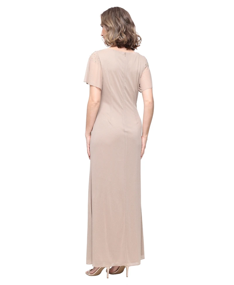 Sl Fashions Women's Round-Neck Flutter-Sleeve Gown