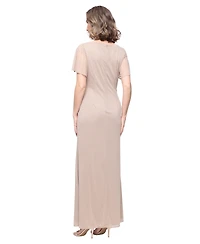 Sl Fashions Women's Round-Neck Flutter-Sleeve Gown
