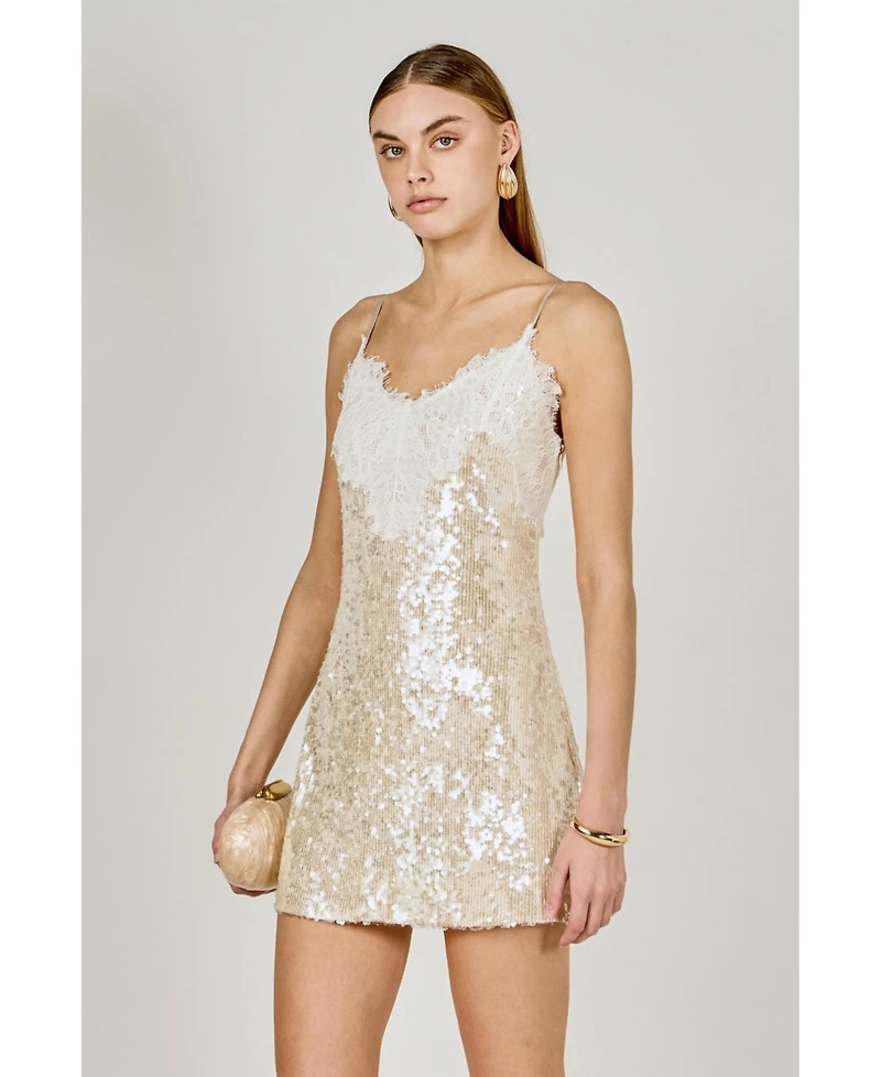 endless rose Women's Sequin Lace Mini Dress