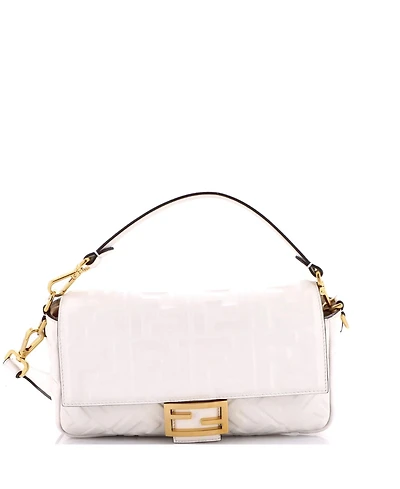 Pre-Owned Fendi Medium Baguette Nm Bag Zucca Embossed Leather