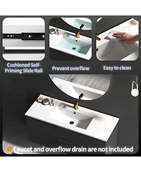 Thirtypeachy 48" Modern Floating Vanity With Ceramic Sink, Black Fluted Wall-Mount Cabinet, 2 Drawers U-Shaped Cutout