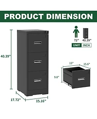 Rainsken 3 Drawer Vertical File Cabinet, Lockable Filing Cabinet with Card Slot, Storage Cabinet for Home Office, Holds A4/Letter/Legal Files