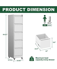 Rainsken 5 Drawer Locking Vertical File Cabinet on Wheels