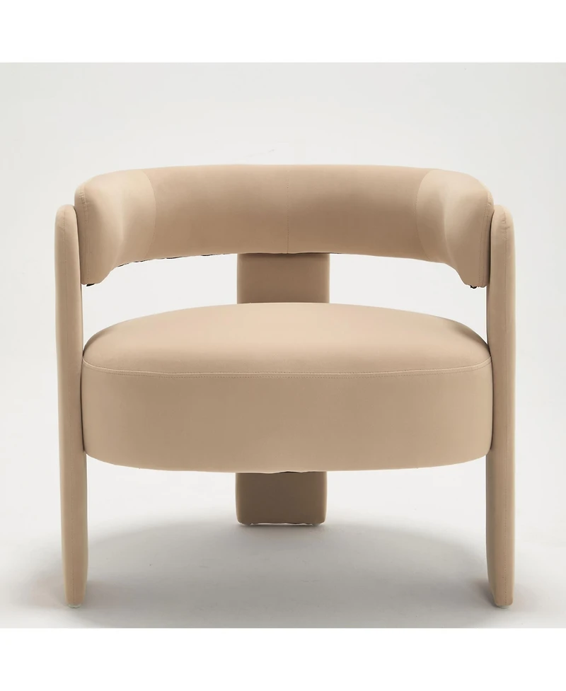 Rainsken Velvet Accent Chair, Mid-Century Modern Armchair with Wooden Legs and Adjustable Foot Nails for Living Room, Home Office