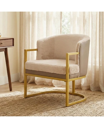 Rainsken Accent Chair, Upholstered Faux Rabbit Fur Armchair with Gold Metal Frame, Curved Backrest Support for Living Room, Bedroom