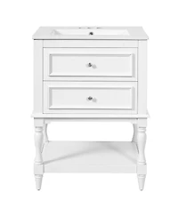 Sillysis 24.4" Retro Freestanding Bathroom Vanity with Sink, Storage Cabinet Open Shelf & Ample Drawers