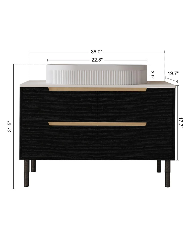 Sillysis 36" Bathroom Vanity with Ceramic Integrated Sink, Soft Close Drawers & Modern Storage Cabinet, Floating or Freestanding