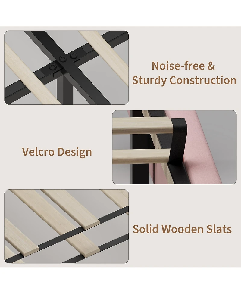 gaomon Set of 2 Twin Bed frame with Wingback Headboard, Velvet Upholstered Platform Wood Slats, No Box Spring Needed