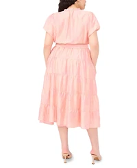 Vince Camuto Plus Notch Neck Puff-Sleeve Midi Dress