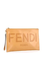 Pre-Owned Fendi Large Logo Flat Wristlet Pouch Embossed Leather