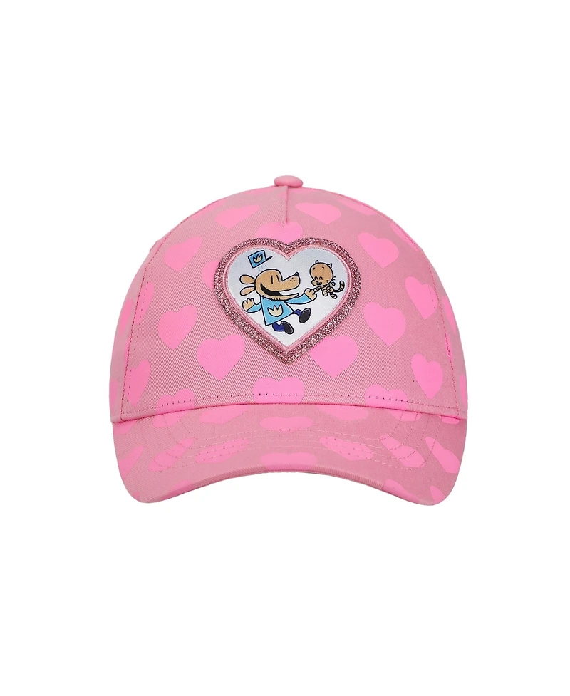 Dog Man Girls Glitter Heart Youth Pink Traditional Adjustable Hat