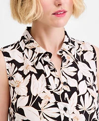 I.n.c. International Concepts Women's Printed Button-Down Sleeveless Blouse, Exclusively at Macy's