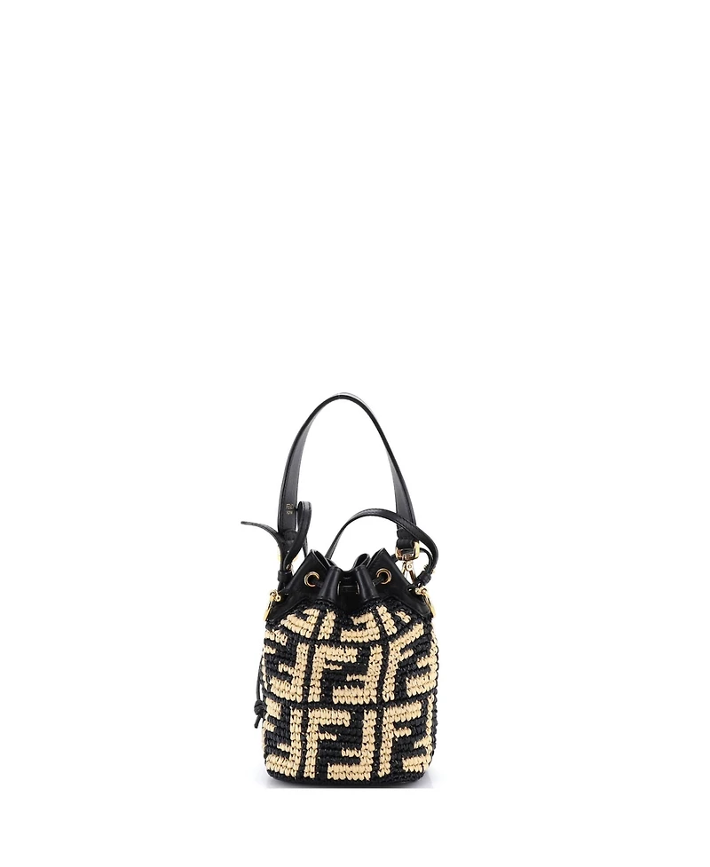 Pre-Owned Fendi Mini Mon Tresor Bucket Bag Zucca Raffia
