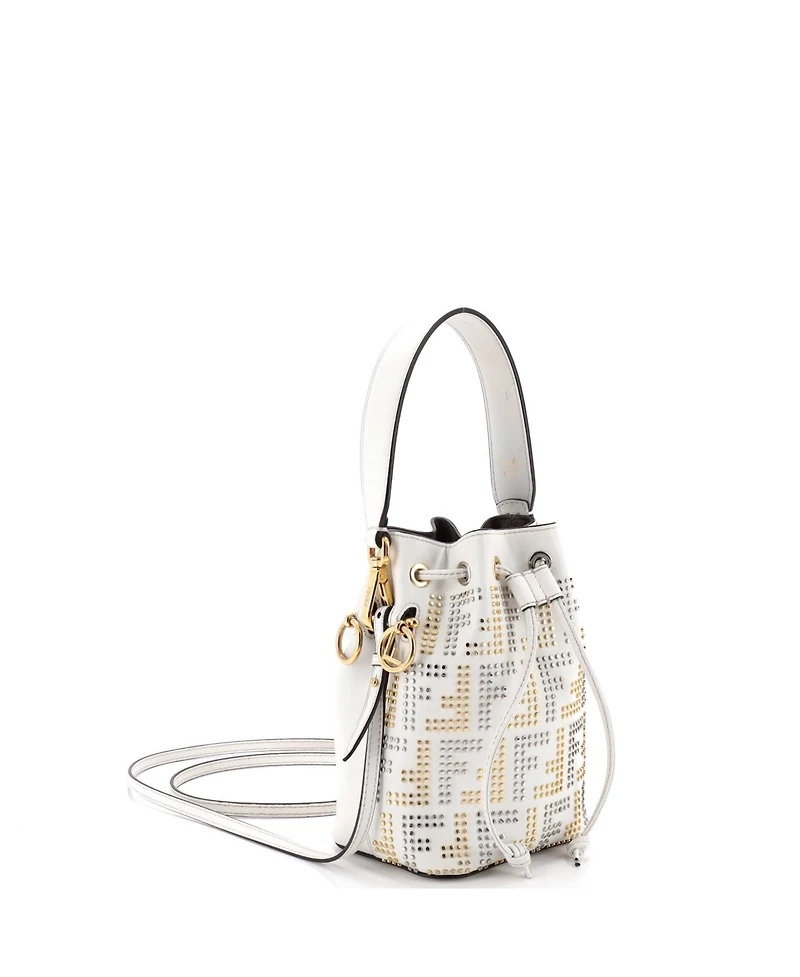Pre-Owned Fendi Mini Mon Tresor Bucket Bag Zucca Studded Leather