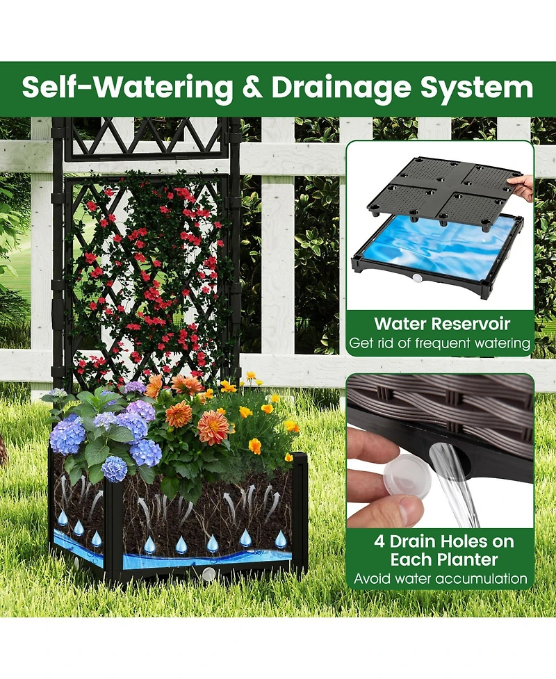 Gymax Raised Garden Bed w/Trellis Drain Holes for Climbing Vines Flowers Vegetables