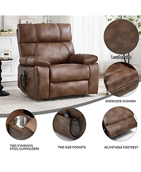 Maison Boucle Oversized Power Lift Recliner Chair for Elderly, Faux Leather Dual Motor Infinite Position with Massage, Heat, Remote & Cup Holders