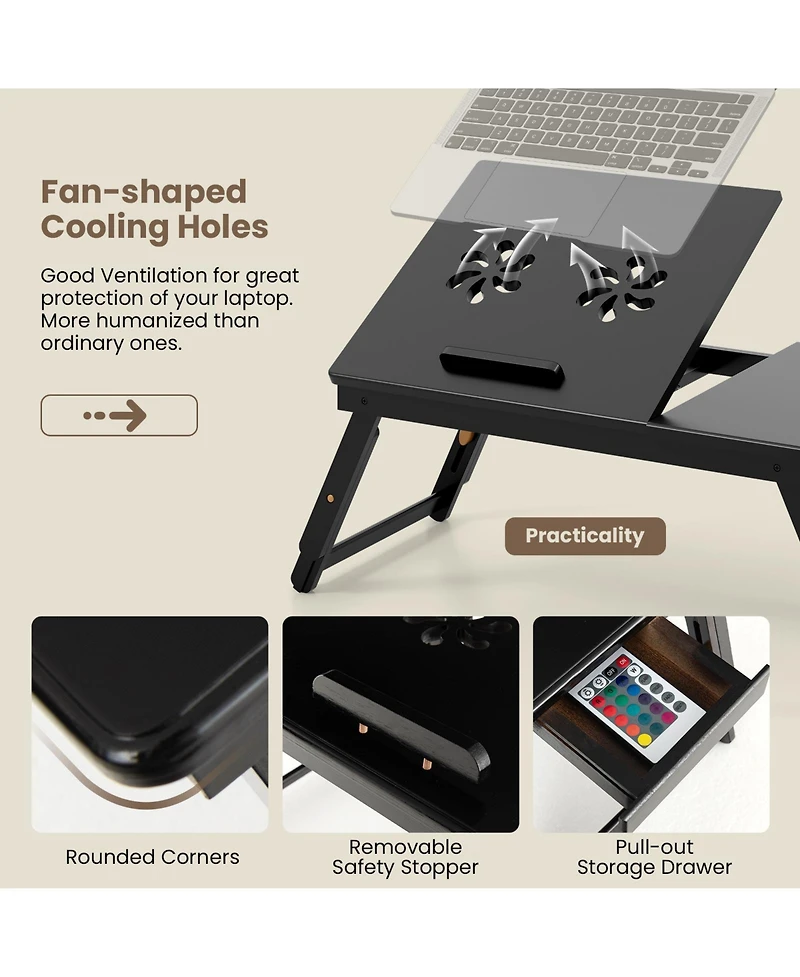 Sugift Adjustable Bamboo Laptop Desk with Tilting Top and Storage Drawer