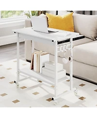 Sugift Rolling Laptop Table with Pull Out Keyboard Tray and Hooks