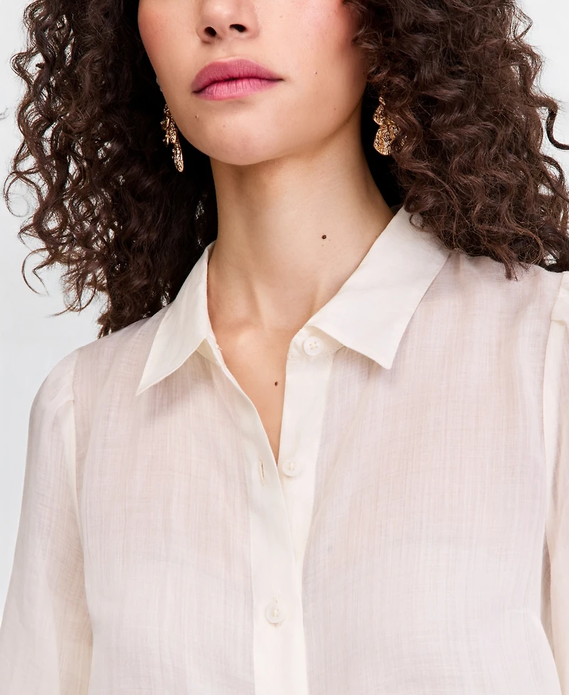 I.n.c. International Concepts Women's Puffed-Sleeve Sheer Blouse, Macy's Exclusive