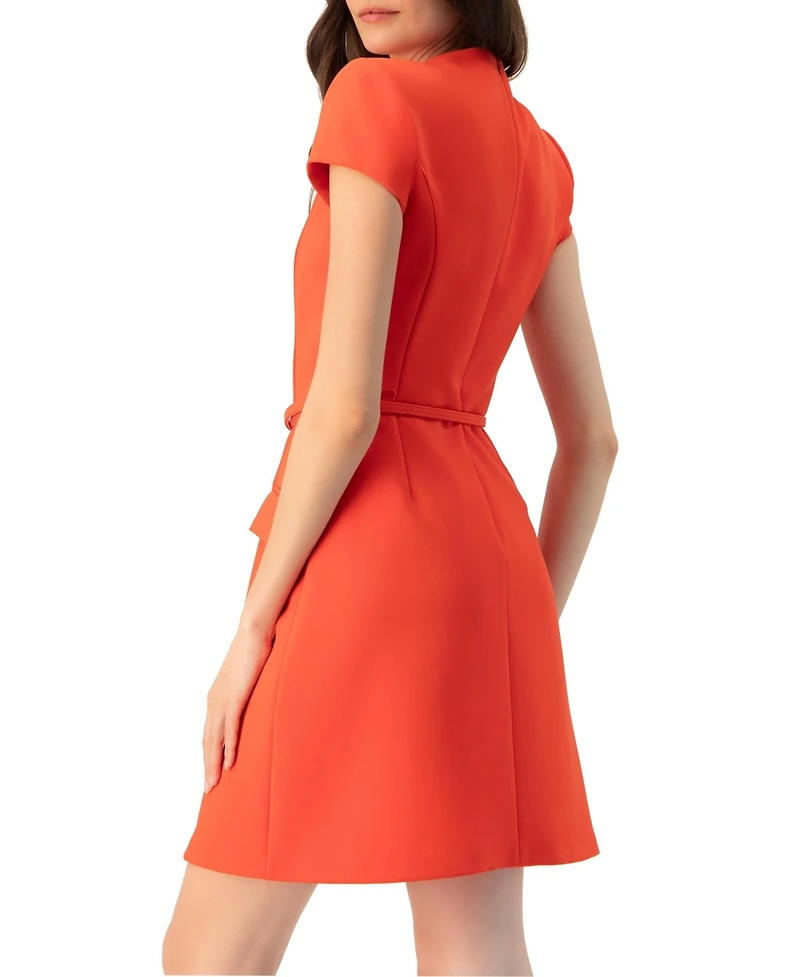 Ivonne Women's Short Sleeve High Neck Dress adn Belt