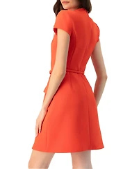 Ivonne Women's Short Sleeve High Neck Dress adn Belt