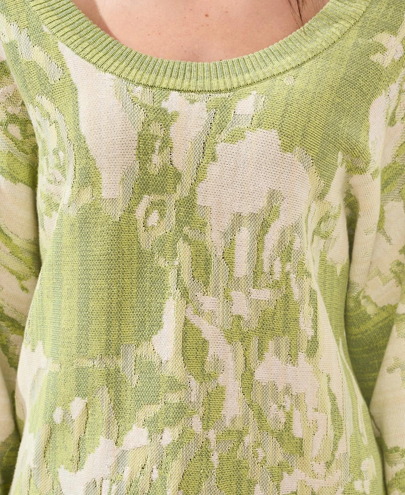 Tribal Women's U-Neck Jacquard Three-Quarter-Sleeve Sweater