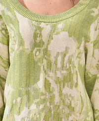 Tribal Women's U-Neck Jacquard Three-Quarter-Sleeve Sweater