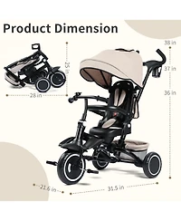 Kinder King 7-in-1 Toddler Tricycle Stroller with Rotating Seat, Adjustable Push Handle and Canopy