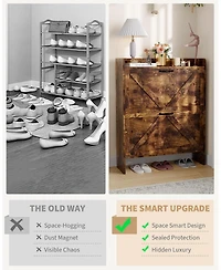 Homfan Slim Entrance Hallway Shoe Rack with 2 Folding Drawers - Adjustable Shelves Metal Legs Modern Space Saving Design Capacity 12-16 Pairs