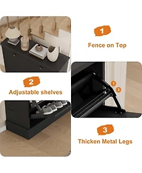 Homfan Fluted Shoe Cabinet with 2 Flip Drawers, Hidden Wooden Adjustable Shelf, Freestanding Storage