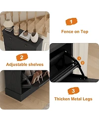 Homfan Fluted Shoe Cabinet Storage with 3 Flip Drawers, Wooden Narrow Organizer Adjustable and Removable Shelves
