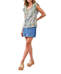 Tribal Women's Mixed Media Cap-Sleeve Printed Top