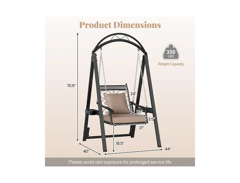 Slickblue Outdoor Porch Swing with Removable Cushions for Garden Balcony