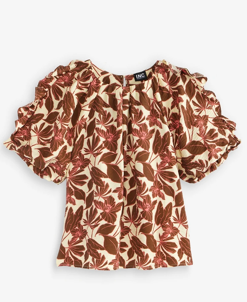 I.n.c. International Concepts Women's Printed Ruffle-Sleeve Top, Macy's Exclusive