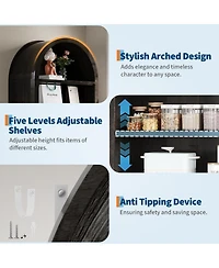 Homfan 71" Tall Farmhouse Arched Shoe Cabinet with Adjustable Shelves, 7 Tier Arched Bathroom Storage Cabinet Bookshelf Bookcase Food Pantry