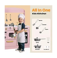 Kinder King Wooden Pretend Play Kids Kitchen, Toy Kitchen Playset w/Oven, Microwave for Boys Girls Age 3