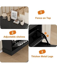 Homfan Shoe Cabinet with 4 Flip Drawers,Freestanding Adjustable Shelves and Thicken Top, Fluted Design, Wooden Narrow Organizer