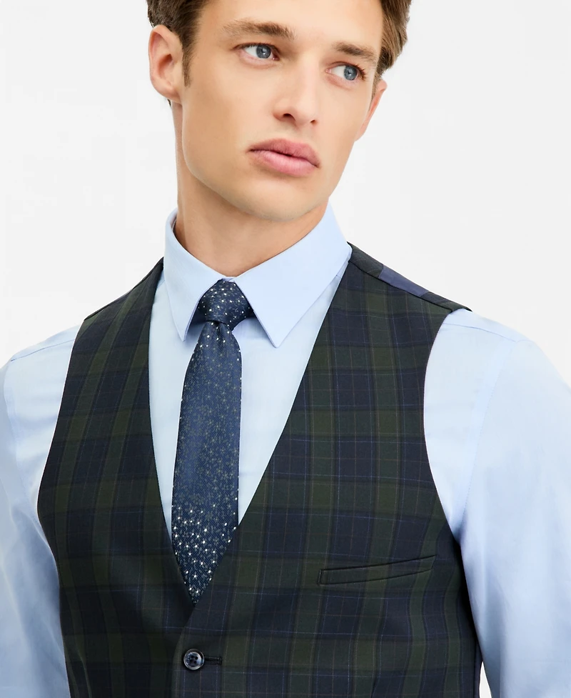 Bar Iii Men's Slim-Fit Green Tartan Suit Separates Vest, Macy's Exclusive