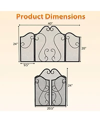 Sugift Three Panel Fireplace Screen Foldable Spark Guard with Scrollwork