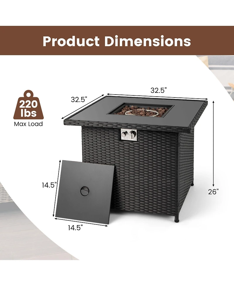 Sugift 32.5 in Propane Fire Pit Table with Tempered Glass Top