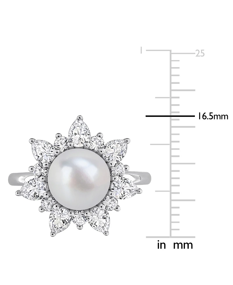 Macy's Cultured Freshwater Pearl and Created White Sapphire (2 ct. t.w.) Earrings Sterling Silver