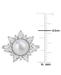 Macy's Cultured Freshwater Pearl and Created White Sapphire (2 ct. t.w.) Earrings Sterling Silver